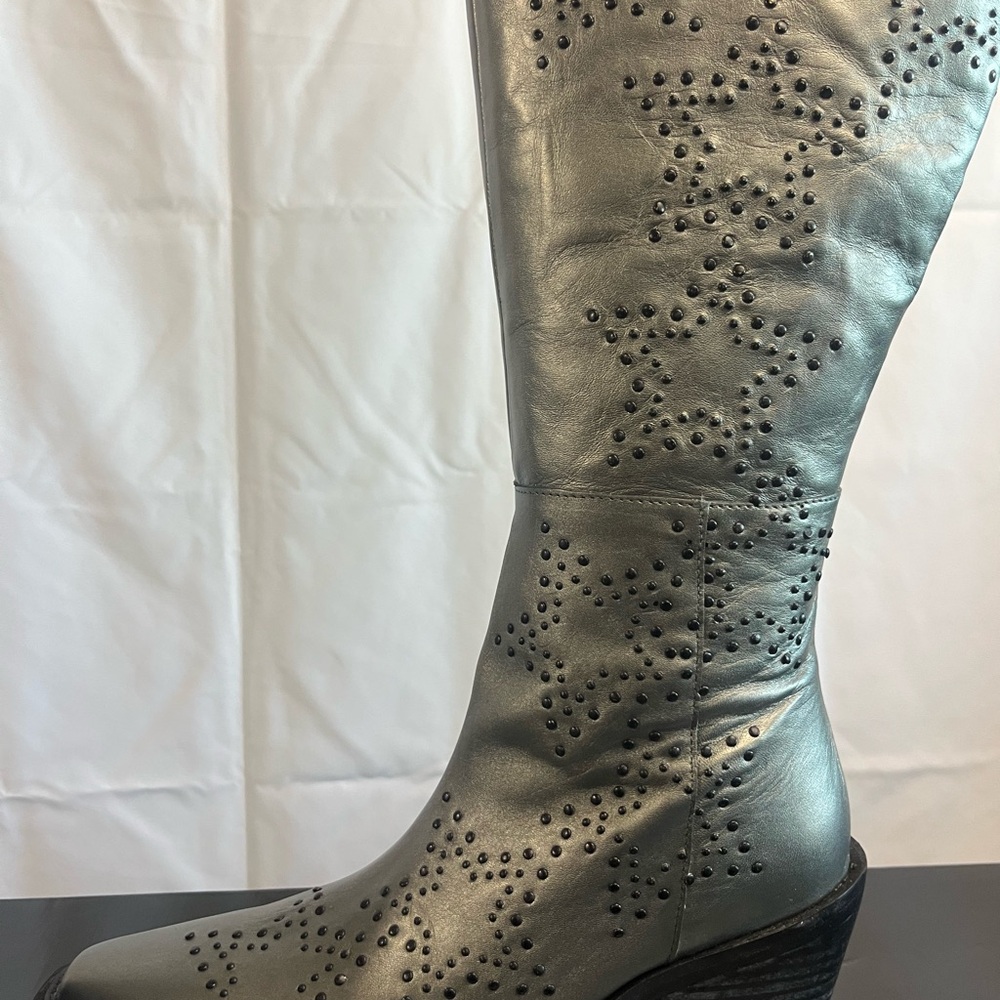 NASTY GAL, Genuine Leather, Gun Metal, Star studded Over the knee high Boots - Picture 9 of 14